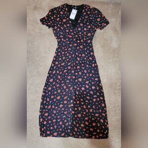 Mango Black Dress with Red Floral Print